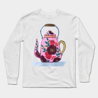 Pink floral teapot Long Sleeve T-Shirt